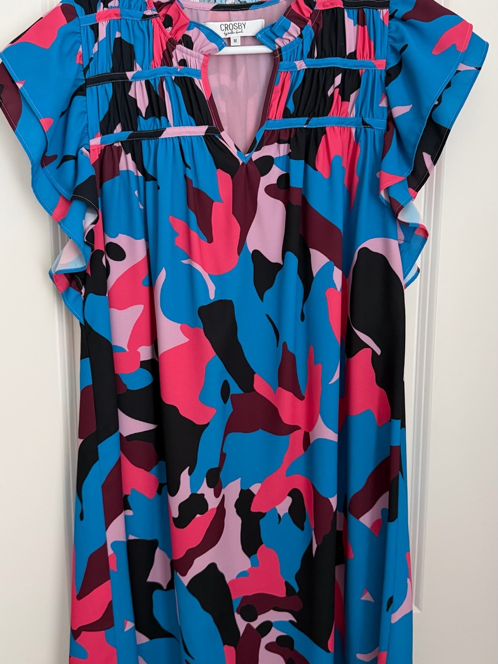 crosby. Multicolor Abstract Print Ruffle Sleeve Dress